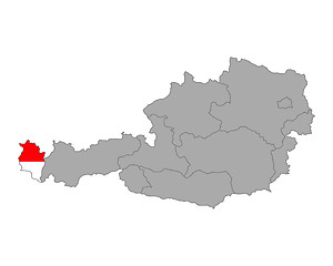 Image showing Map of Austria with flag of Vorarlberg