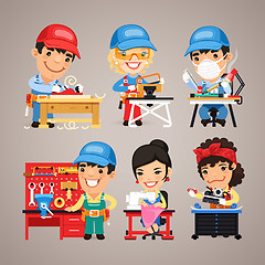 Image showing Set of Cartoon Workers at their Work Desks