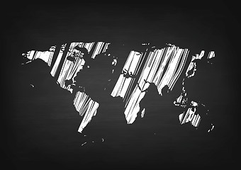 Image showing Grunge world map on black chalkboard