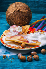 Image showing freshly baked waffle pecan coconut dessert 