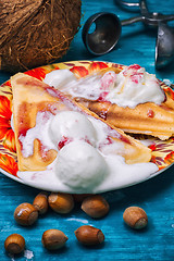 Image showing freshly baked waffle pecan coconut dessert 