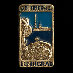 Image showing Soviet badge with two inscriptions Leningrad