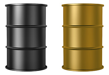 Image showing Oil barrels isolated on white background, black and gold color