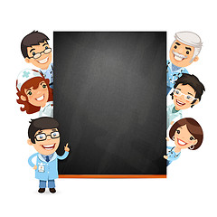 Image showing Doctors Presenting Empty Blackboard