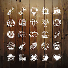 Image showing Icons Set of Car Symbols on Wood Texture