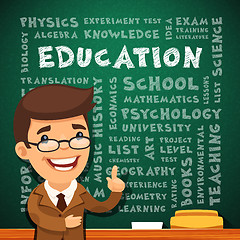 Image showing Teacher With Education Poster on Blackboard