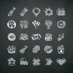 Image showing Icons Set of Car Symbols on Blackboard