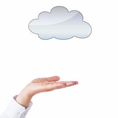 Image showing Open Palm And Empty Cloud With Copy Space\r