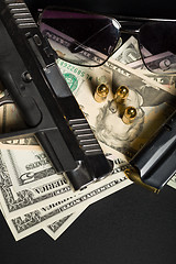 Image showing gun with bullet on US dollar banknotes