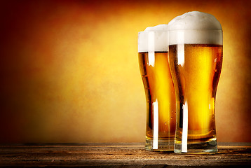 Image showing Two glasses of lager