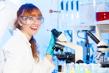 Image showing Young scientist having fun in lab.