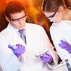 Image showing Scientist pipetting.