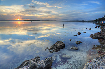 Image showing Sunset skies and reflections at Wrights Beach St Georges Basin 