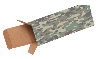 Image showing Camouflaged cardboard box on a white background