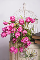Image showing Bouquet of pink tulips