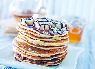 Image showing pancakes with banana and chocolate