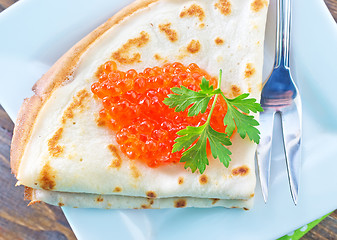 Image showing pancakes with caviar