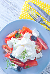 Image showing poached egg and salad