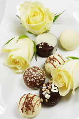 Image showing Delicious chocolate pralines with rose