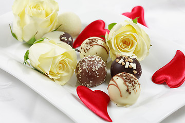 Image showing Delicious chocolate pralines with rose