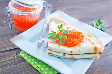 Image showing pancakes with caviar