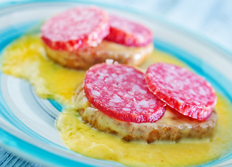 Image showing bread with salami and cheese