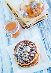 Image showing pancakes with banana and chocolate