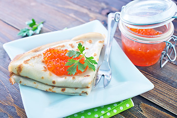 Image showing pancakes with caviar