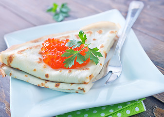 Image showing pancakes with caviar