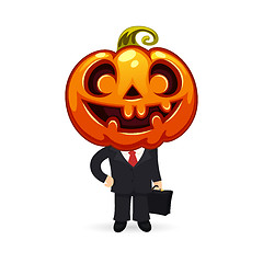 Image showing Businessman With Pumpkin on a Head