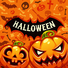 Image showing Halloween Pumpkins Card With Bat Silhouette