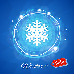 Image showing Winter Sale Banner with Snowflake on Blue Geometric Background