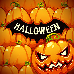 Image showing Halloween Poster With Bat Silhouette on the Pumpkins