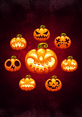Image showing Halloween Cartoon Pumpkins Card