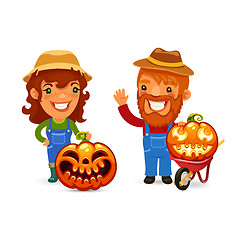 Image showing Farmers With Halloween Pumpkins