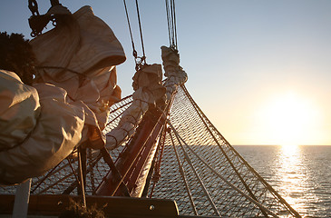 Image showing Sailing  to the sunrise