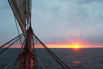 Image showing Sailing  to the sunset