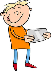 Image showing boy with tablet cartoon illustration