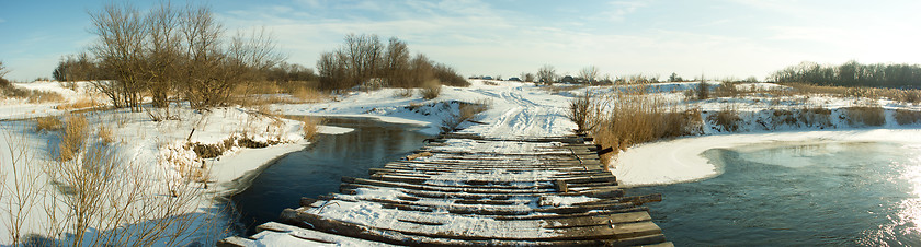 Image showing Wooden Bridge Winter Panorama