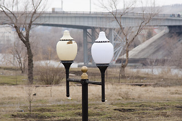 Image showing Street lamp on background of the bridge