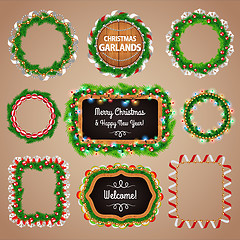 Image showing Christmas Garlands Frames and Blackboard with a Copy Space Set