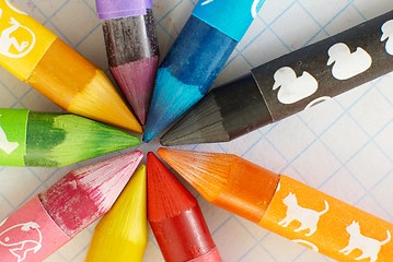 Image showing Nine wax coloured crayons