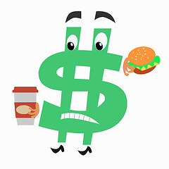 Image showing character dollar sign with hamburger and Cup of coffee