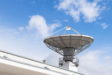 Image showing Military radiolocator station with parabolic radar antenna dish