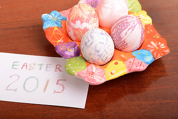 Image showing Easter setting with gift box and spring decoration