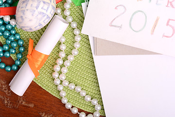 Image showing Easter setting with gift box and spring decoration