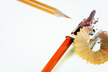 Image showing Pencils and sharpener