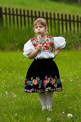 Image showing Folk costumes little girl on the meadow