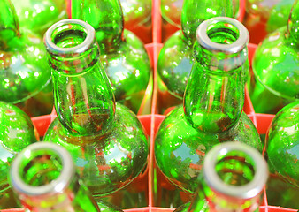 Image showing Beer bottles of green glass