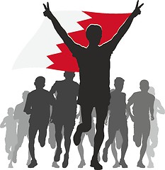 Image showing Athlete with the Bahrain flag at the finish